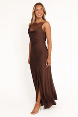 Evana Lace Maxi Dress - Brown