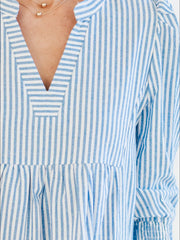 Striped Tiered Flounce Sleeve Shirt Dress