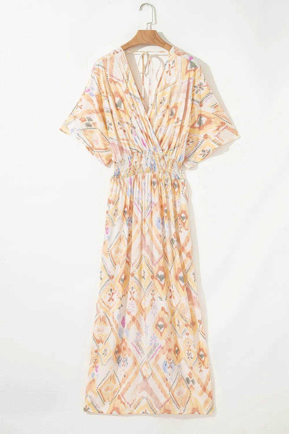 Printed Half Sleeve Shirred High Waist Maxi Dress