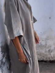 Full Size Casual Linen Button-Down Shirt Dress Plus Size