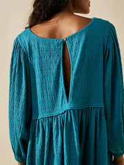 Textured Round Neck 3/4 Sleeve Dress