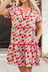 Floral Notched Short Sleeve Dress