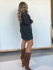 Full Size Button Front Long Sleeve Denim Dress Plus Size