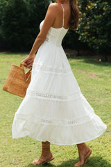 Lace Detail Smocked Midi Cami Dress