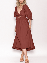 SUNSET SANDS TWO WAY WEARABLE MIDI DRESS - BRICK