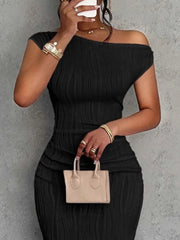 Textured Single Shoulder Bodycon Maxi Dress