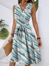 V-Neck Sleeveless Tie Waist Dress