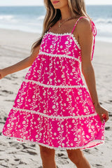 Floral Print Ric Rac Patched Sleeveless Mini Dress