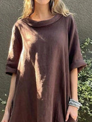 Full Size Casual Loose Fit Round Neck Midi Dress Plus Size