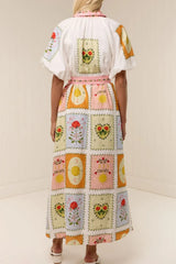 Printed Short Sleeve Belted Maxi Dress