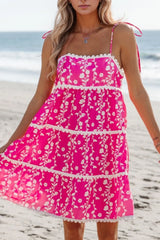 Floral Print Ric Rac Patched Sleeveless Mini Dress