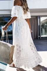 Off Shoulder Eyelet Lace Maxi Dress