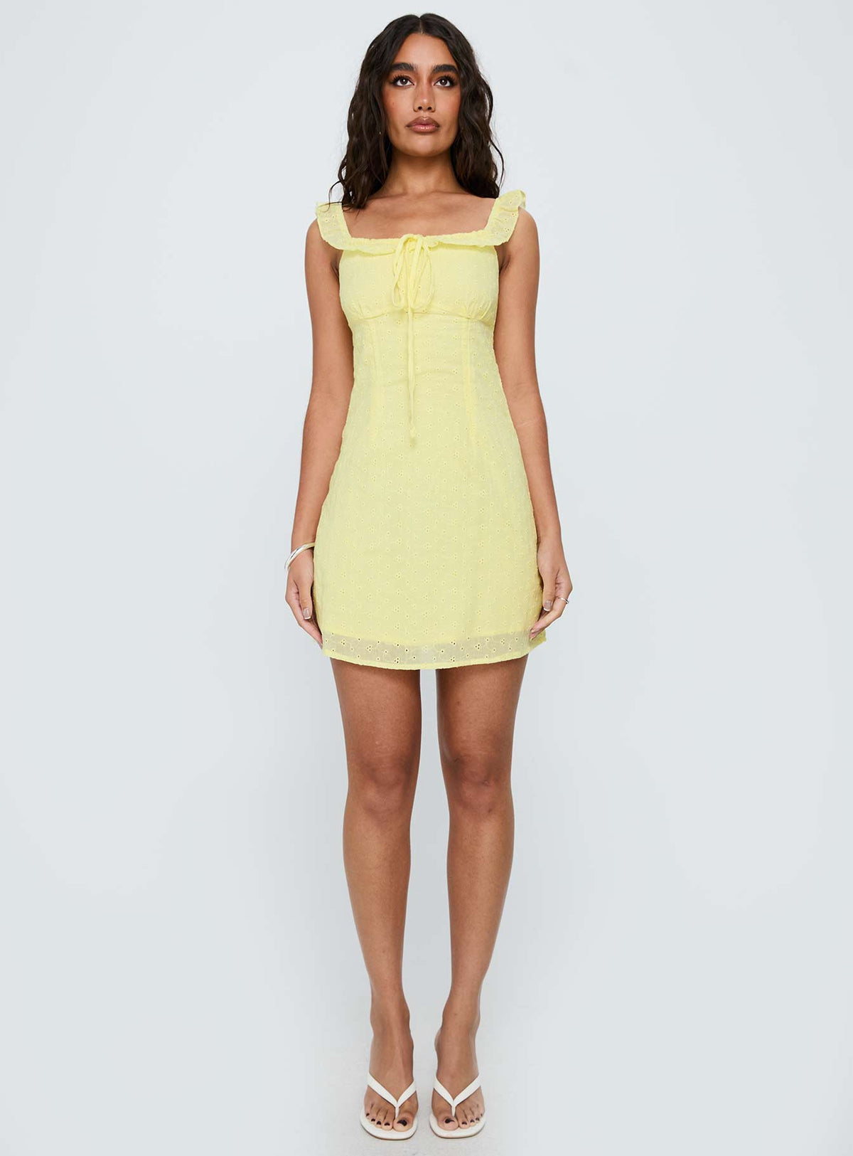 Funny Girl Broiderie Mini Dress Yellow