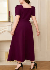 Plus Size Square Neck Puff Sleeve Midi Dress