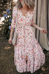 Boho Half Sleeve Floral V Neck Maxi Dress