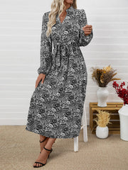 Paisley Print Long Sleeve Midi Dress