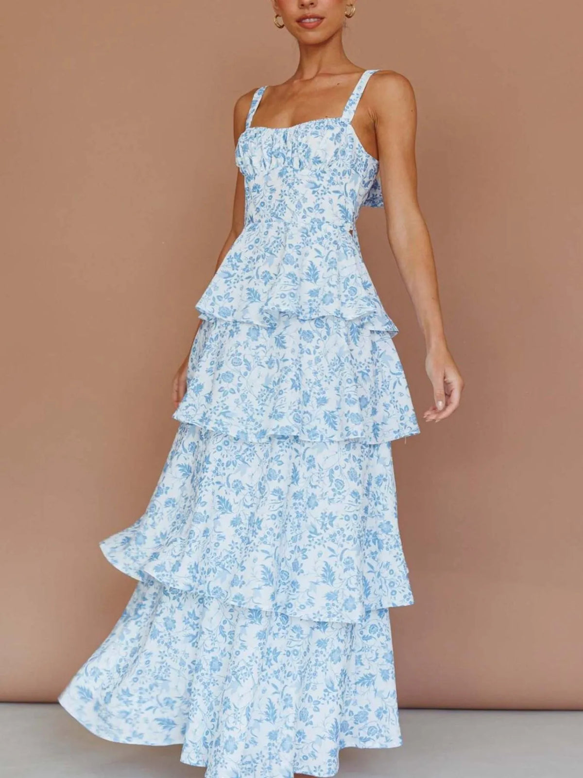 Floral Layered Ruffle Maxi Dress
