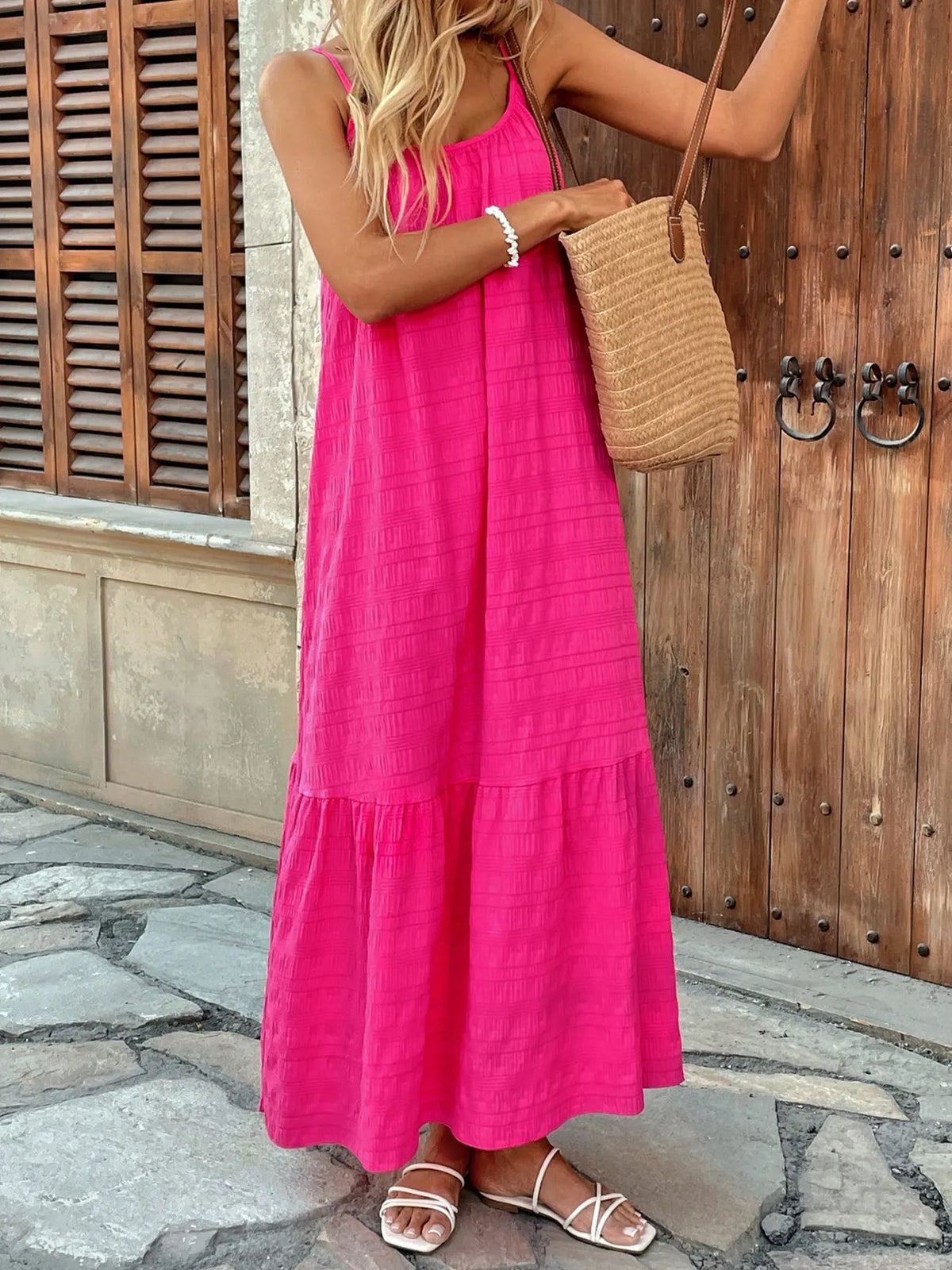 Scoop Neck Tiered Maxi Cami Dress