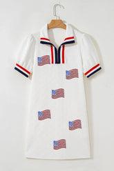 Patriotic American Flag Print Dress with Striped Collar