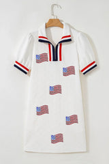 Patriotic American Flag Print Dress with Striped Collar