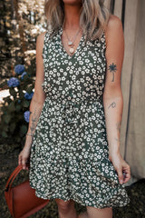 Boho Floral Print V Neck Tunic Sleeveless Dress