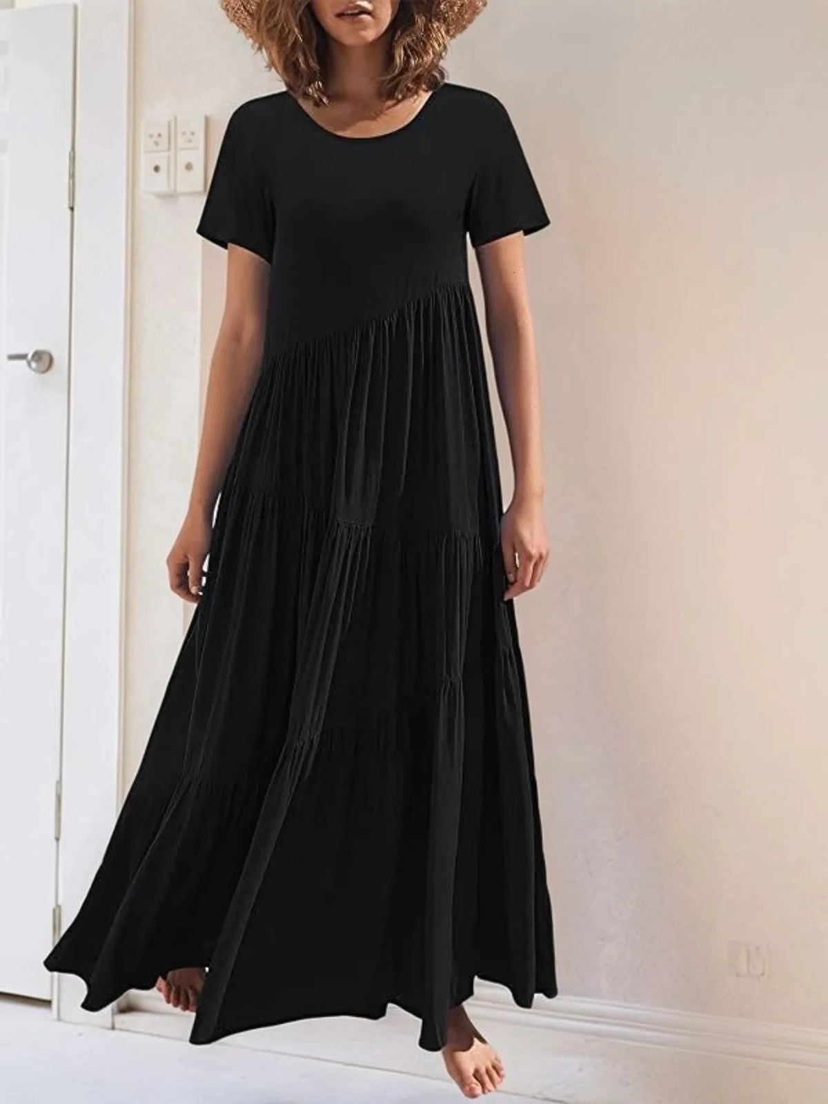 Round Neck Tiered Ruffle Maxi Dress
