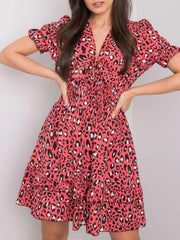 Leopard Print Tie Front Short Sleeve Mini Dress