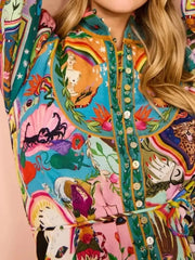Printed Long Sleeve Mini Dress with Belt