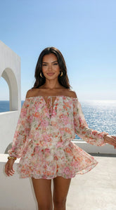 Cyrene Floral Off-Shoulder Mini Dress - Floral Pink