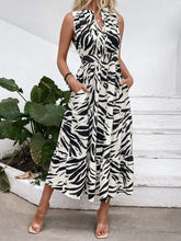 Printed Notched Sleeveless Midi Dress