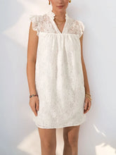 Lace Notched Cap Sleeve Mini Dress