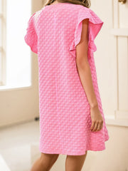 Textured Ruffle Sleeve Casual Summer Dress