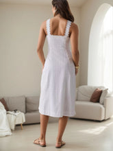 Lace Trim Button Front Square Neck Midi Dress