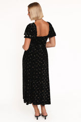 Farryn Maxi Dress - Black/Gold Velvet