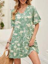 Printed V-Neck Ruffle Hem Mini Dress