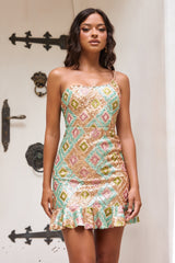 Mirage Mosaic Sequin Mini Dress - Blue Multi