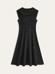 Wide Collar Button-Down Pleated Dress