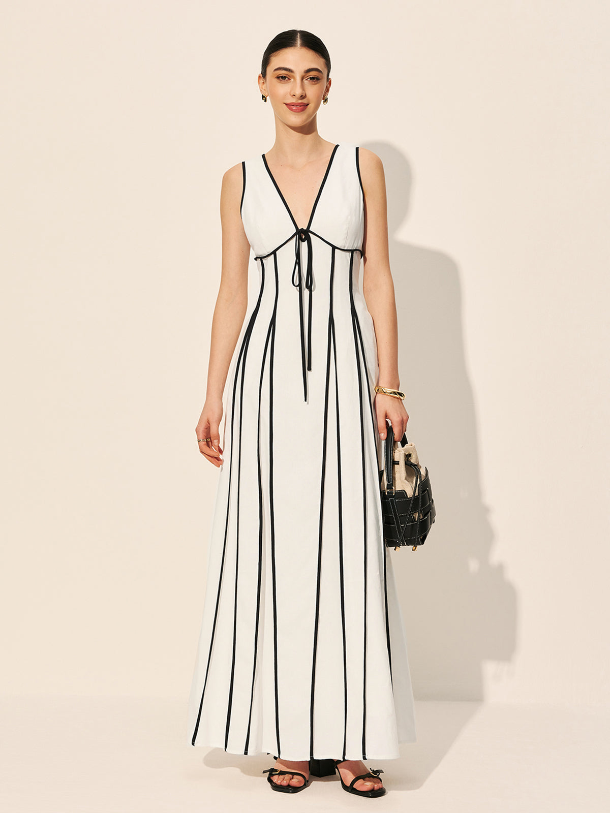 Contrast Trim Dress With Pockets