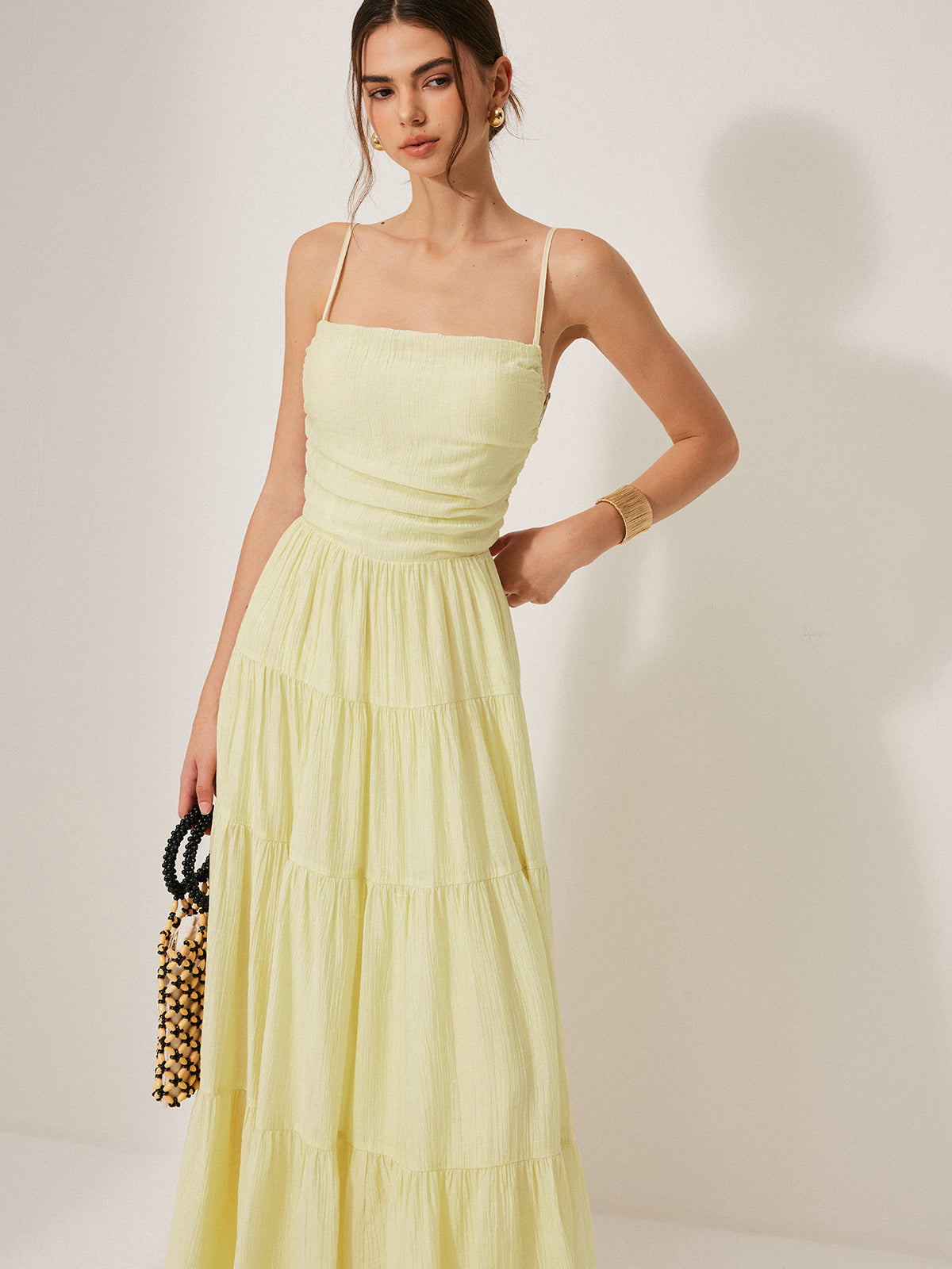 Pleated Backless Tiered Cami Dress