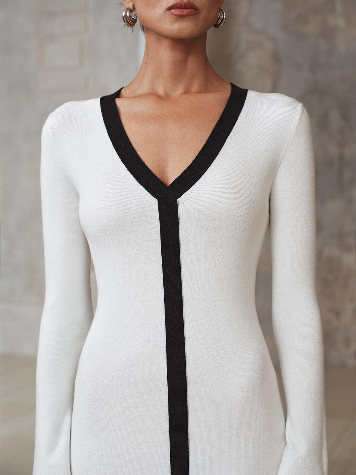 Contrast Trim Knit Maxi Dress