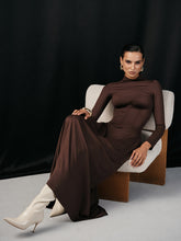 Mock Neck Corset Waist Long Sleeve Maxi Dress