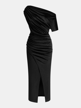 One-Shoulder Ruched Velvet Dress