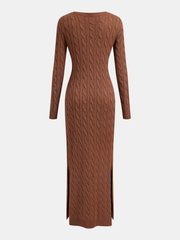 Cable-Knit V-Neck Maxi Sweater Dress