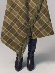 Plaid Fringe Sleeveless Cotton Maxi Dress