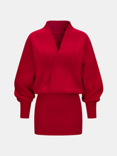 Wrap V-Neck Ribbed Knit Mini Dress