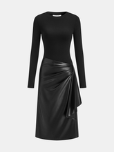 Knit & Faux Leather Panel Asymmetric Maxi Dress