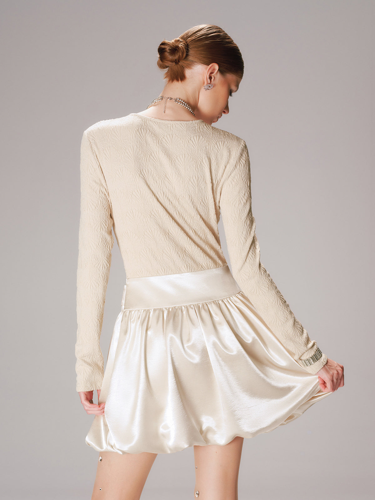 Satin Effect Panel Textured Mini Dress