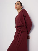 Long Sleeve Ruched Slit Maxi Dress