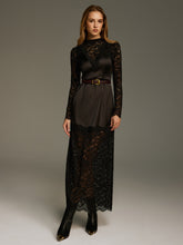 Satin-Lace Paneled Maxi Dress without Belt