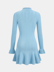 Ruffled Hem Pearl Trim Knit Mini Dress